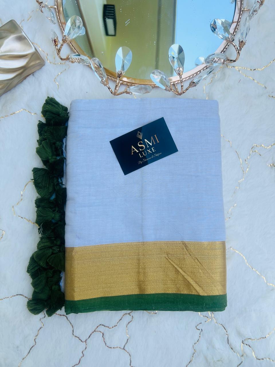 Mulmul Cotton Jori Border  (Green)