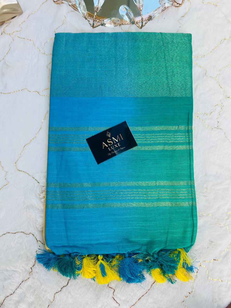 Cotton Linen Tye dye Sarees (Multi Color)