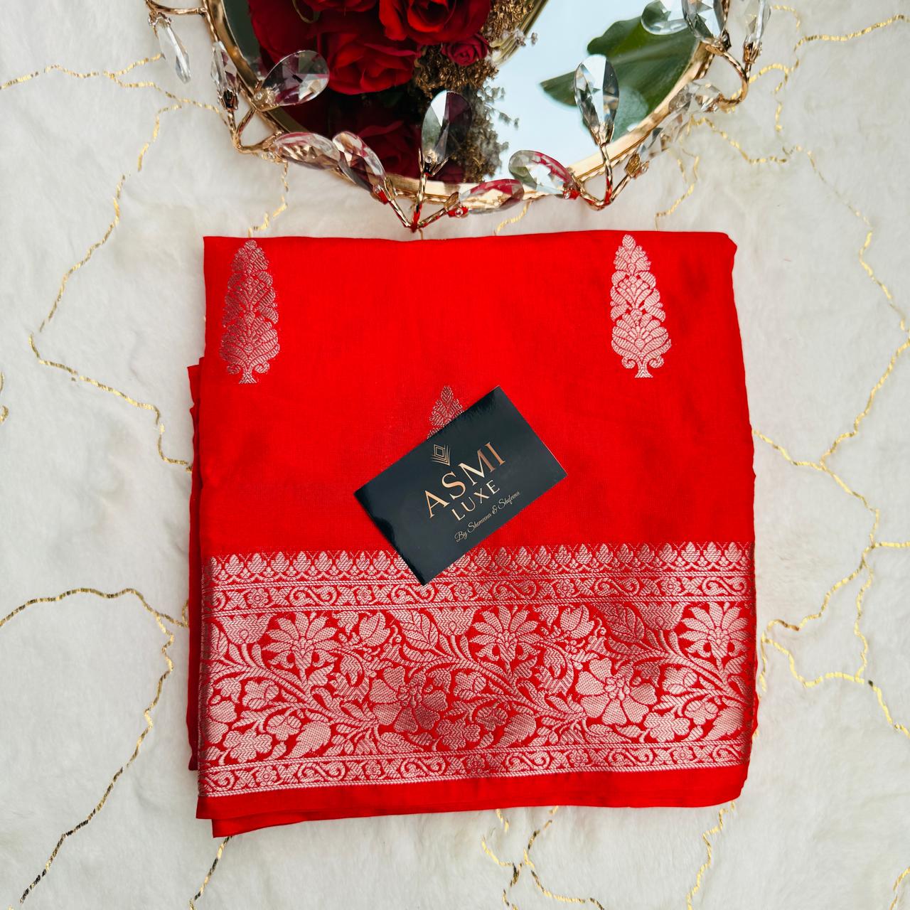 Banarasi Warm Silk Sarees (Jamdani Design, Red)