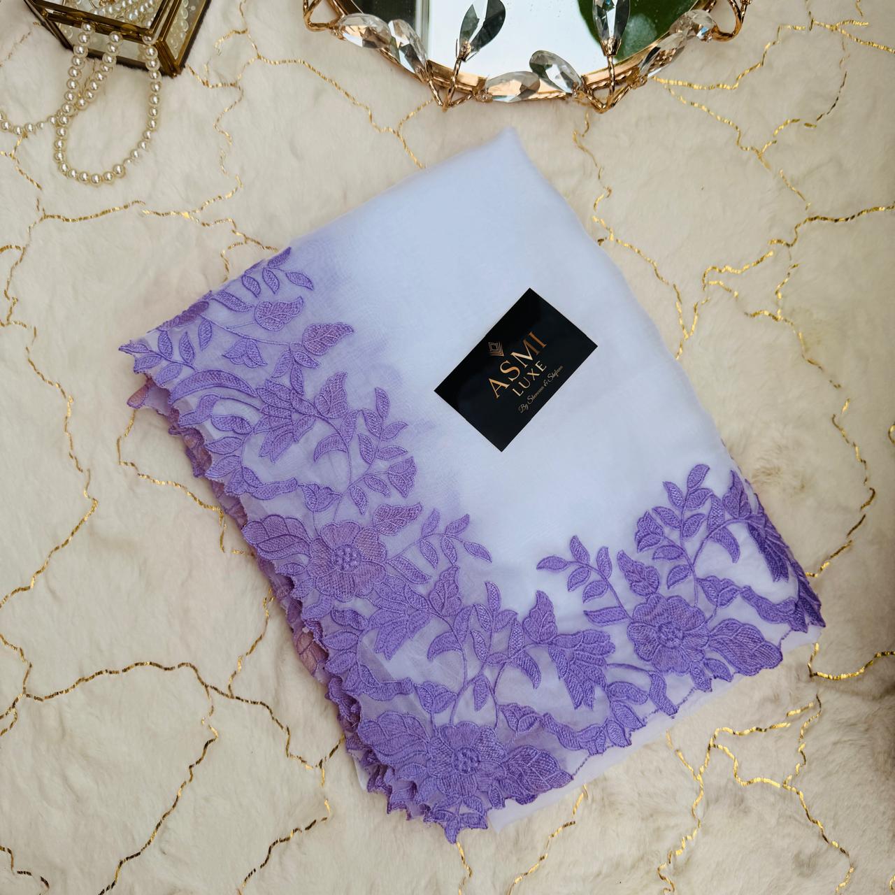 Premium Tabby Organza (White&Purple)