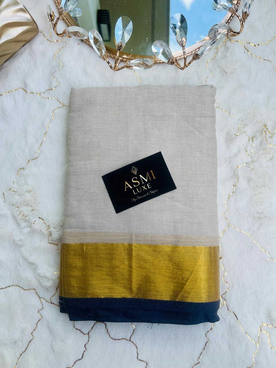 Mulmul Cotton Jori Border  Sarees (Blue)