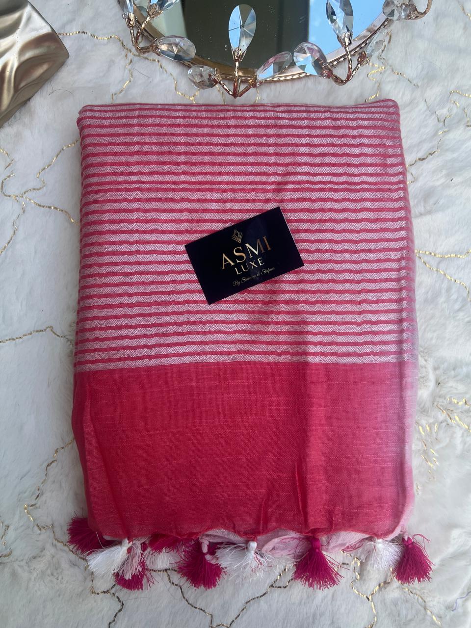 Linen Thread Embroidery Work Sarees (Pink)