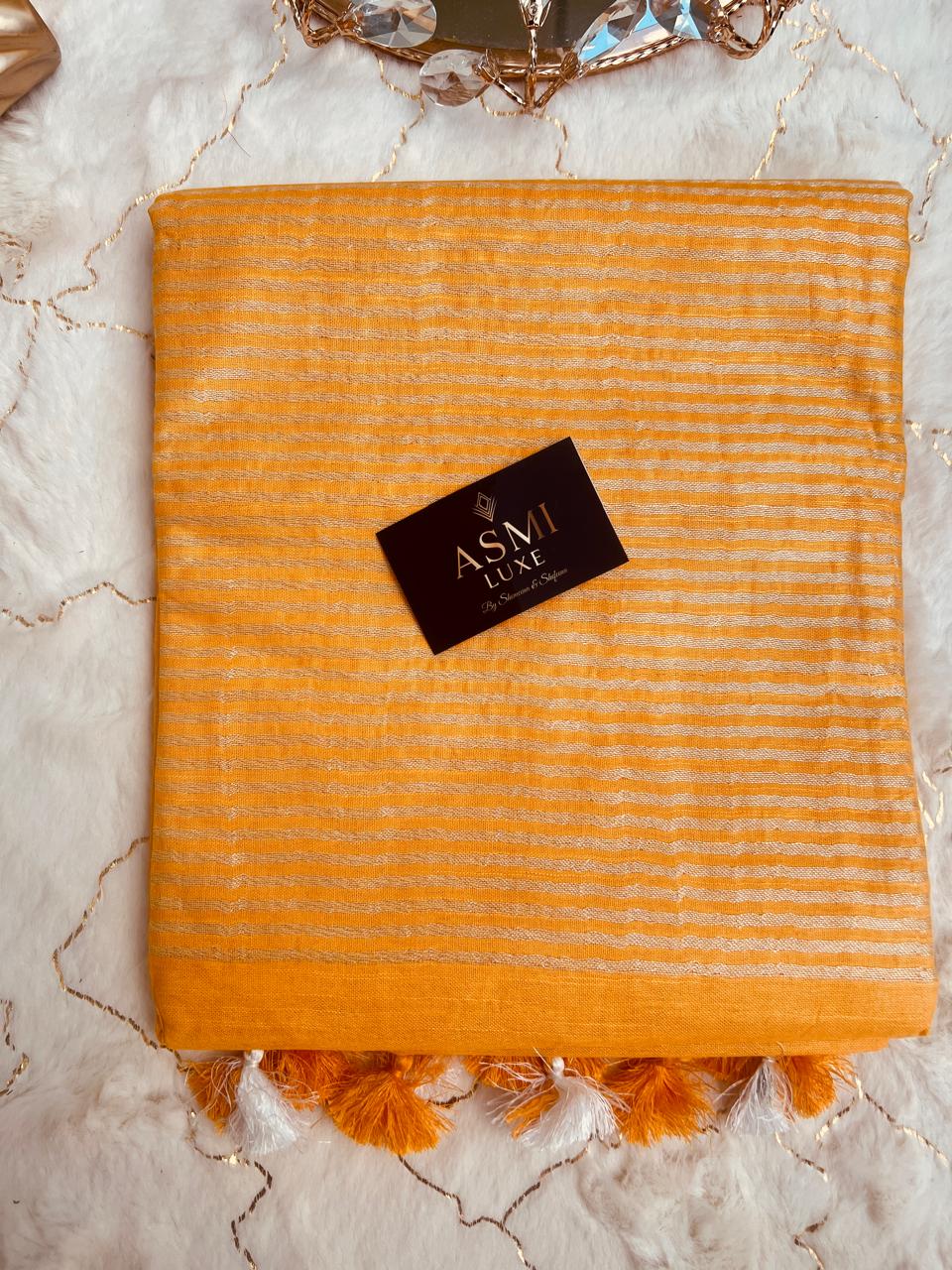 Linen Thread Embroidery Work Sarees (Yellow)