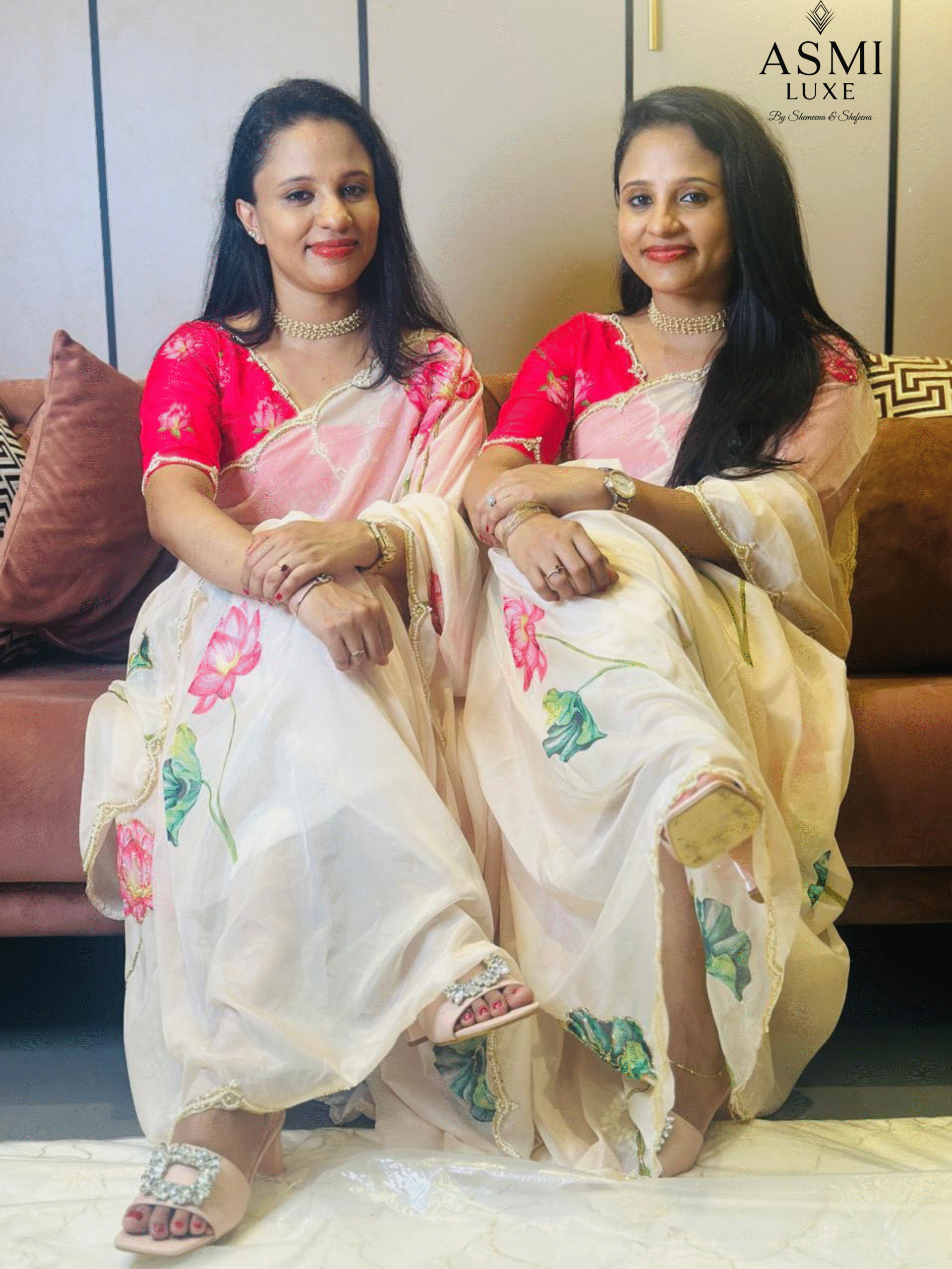 The Floral print soft Organza Lotus Saree (Off white)