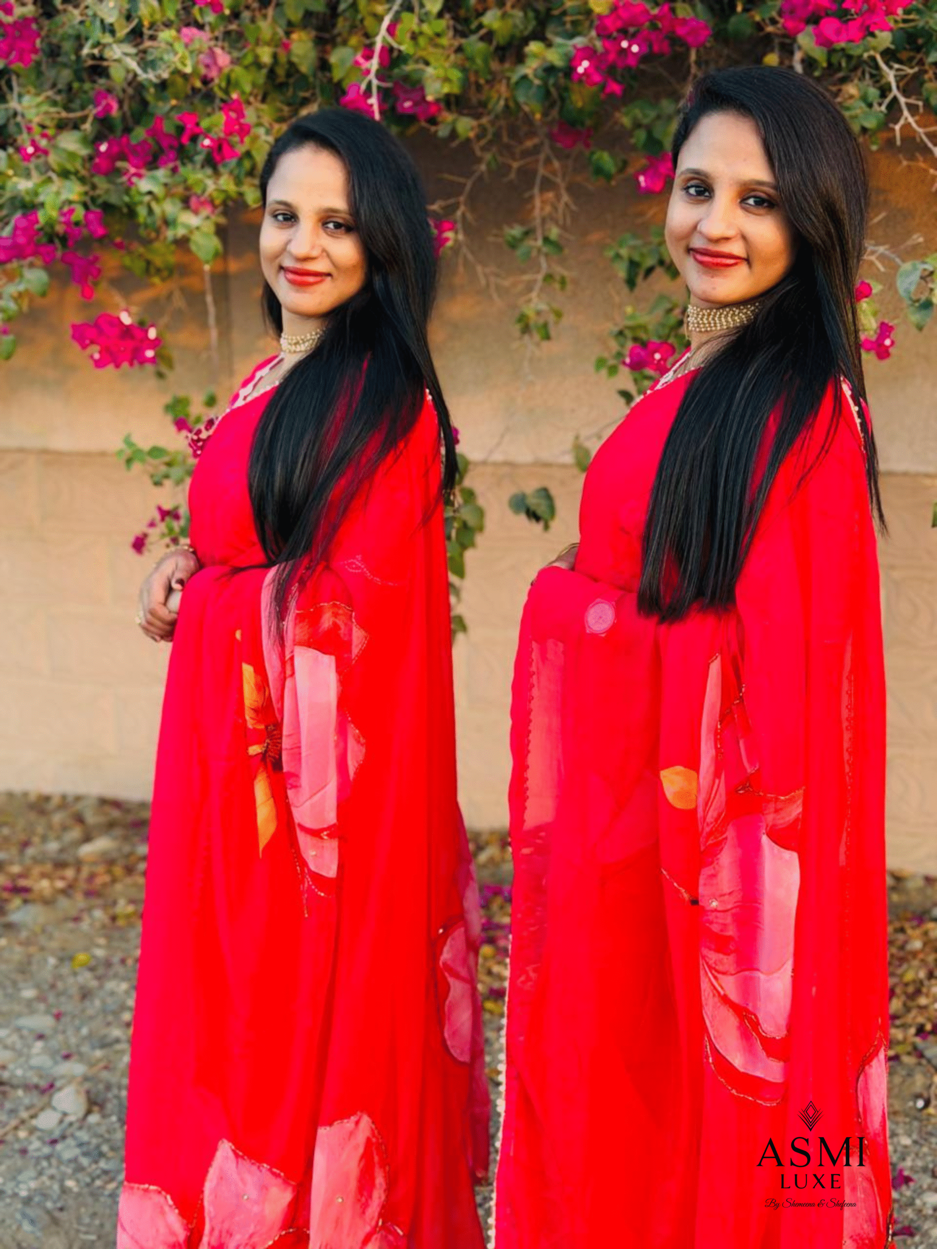 Chiffon Floral digital print saree (Pink)