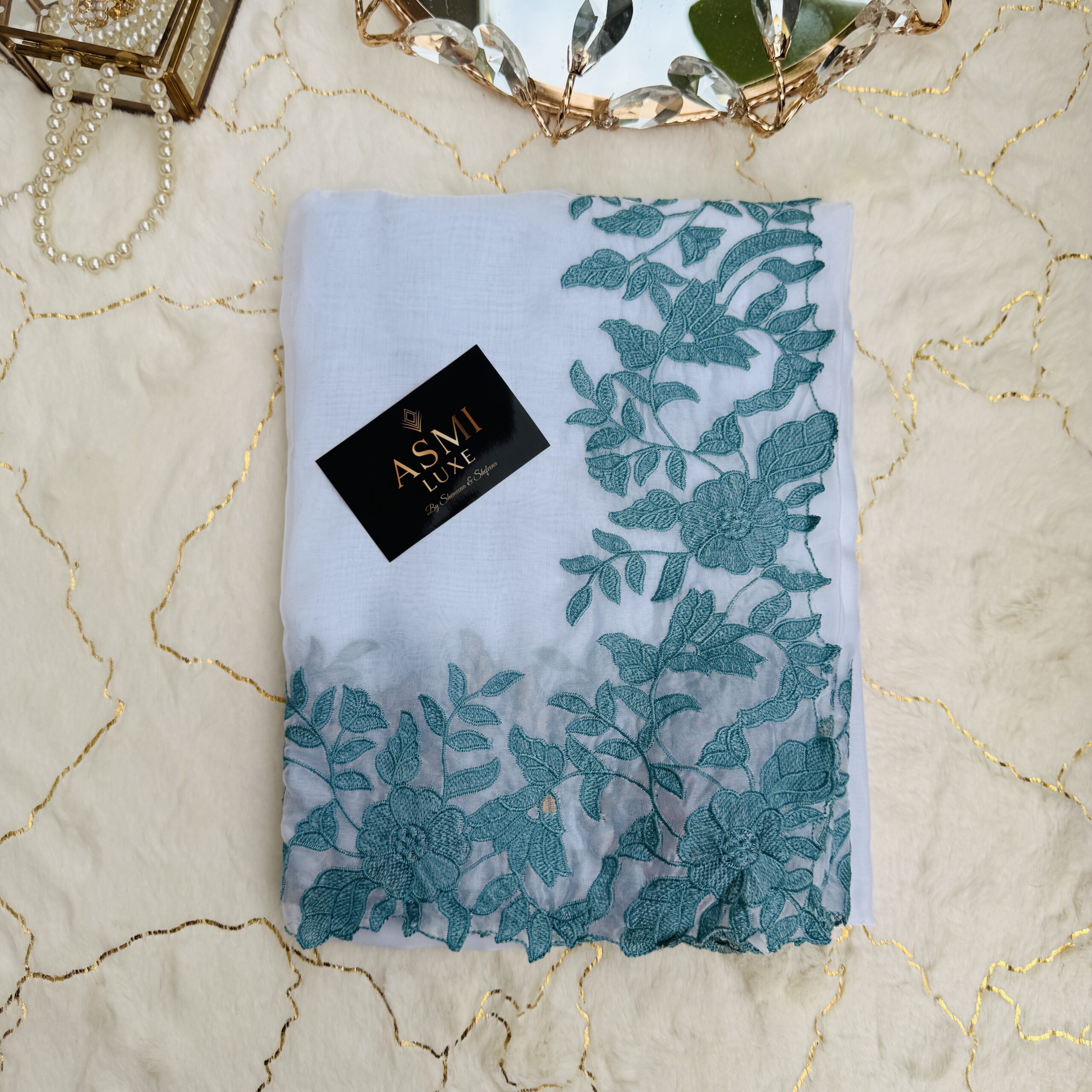 Premium Tabby Organza (White&Green)