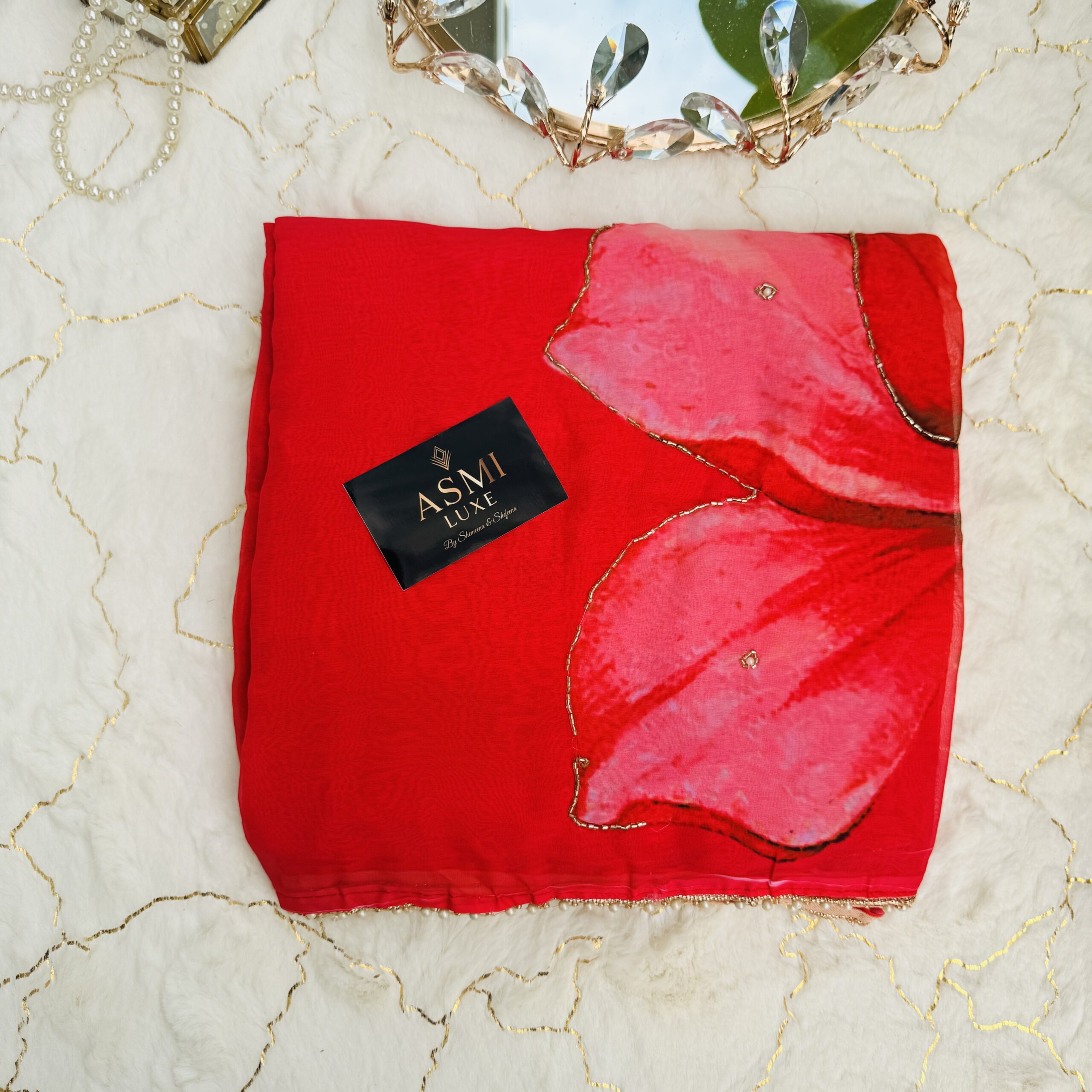 Chiffon Floral digital print saree (Pink)