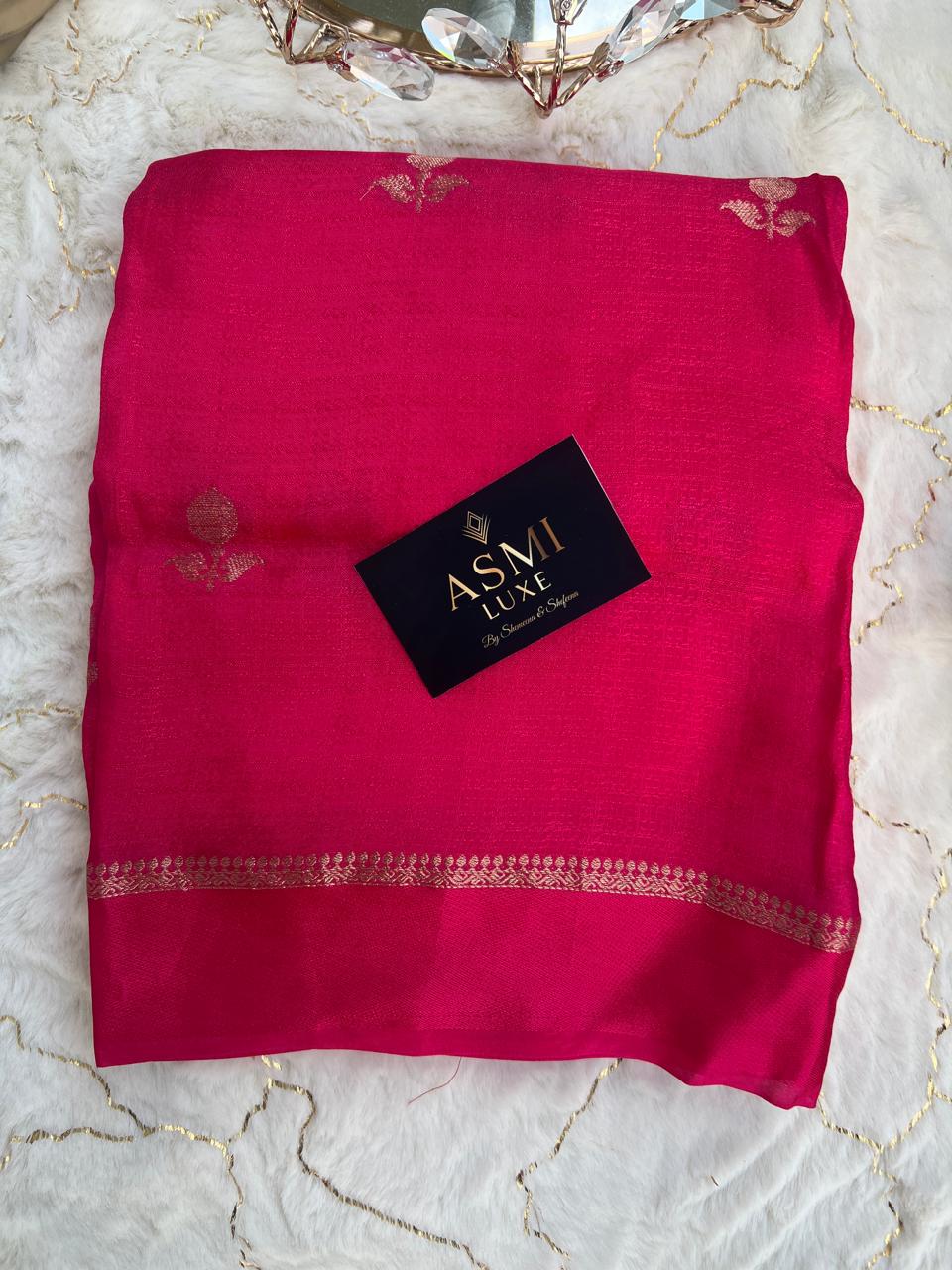 Pure Soft Viscose Khadi Silk Saree (Magenta)