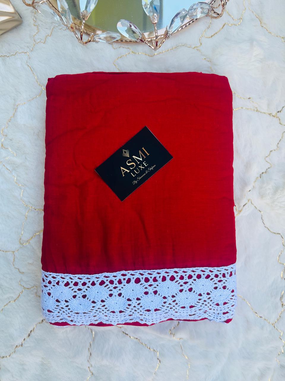 Mul Cotton Designer Border Sarees (Red)
