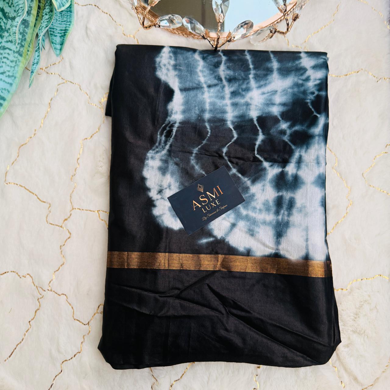 Kota Cotton Shibbori Printed Saree (White)