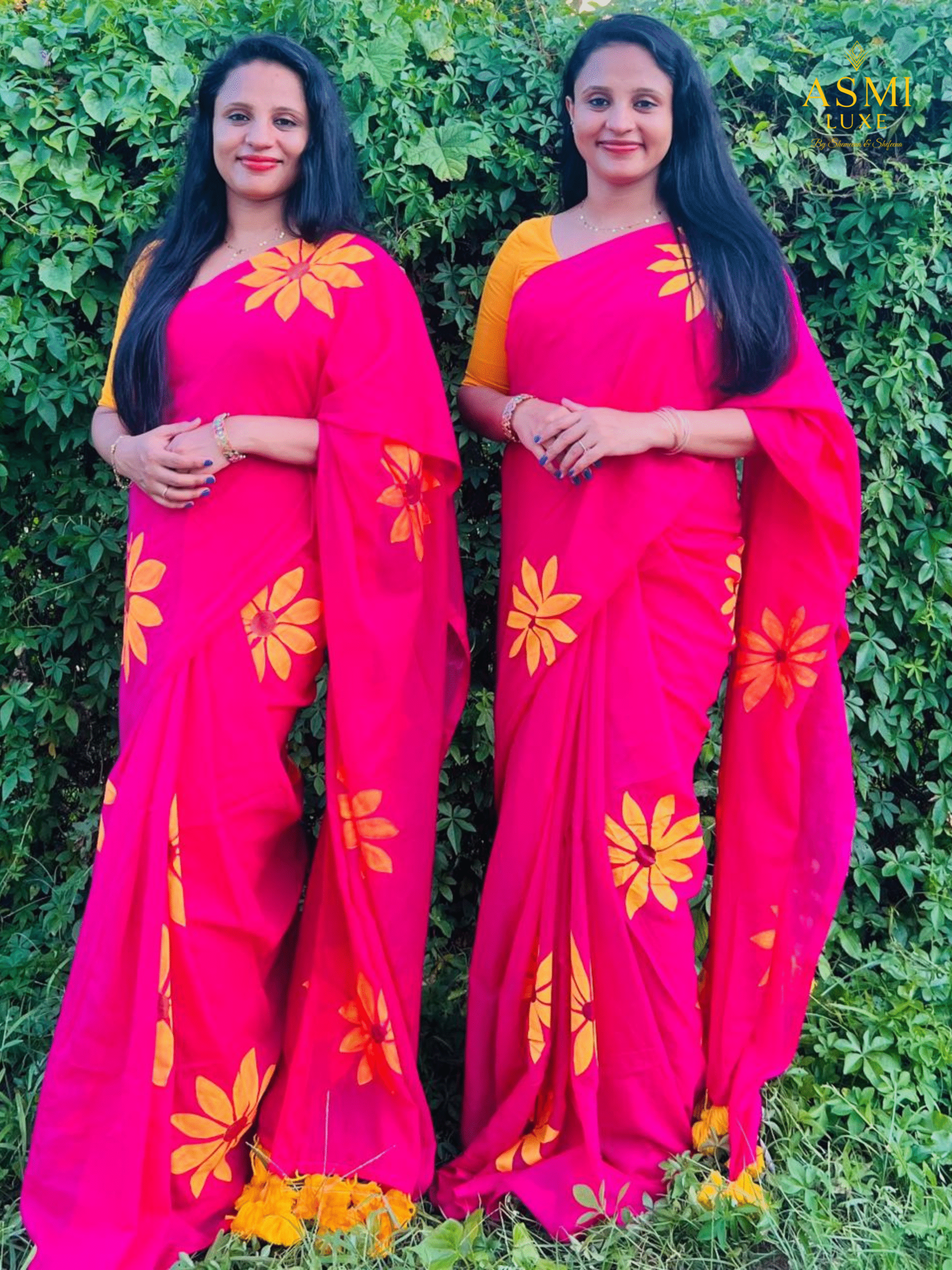 Mulmul Cotton Hand Painted Sarees (Magenta)