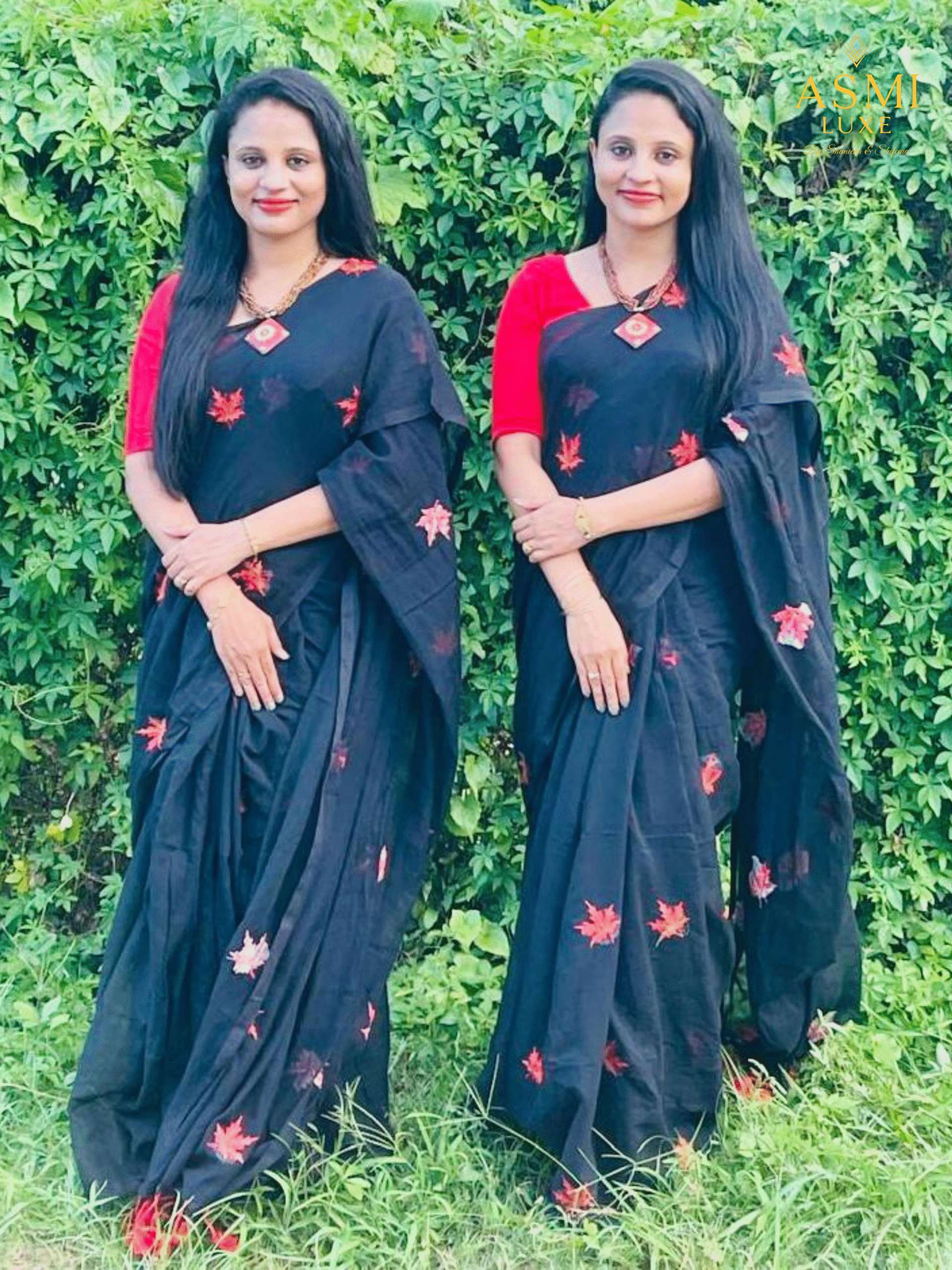 Mulmul Cotton Leaf Embroidery Saree (Black)