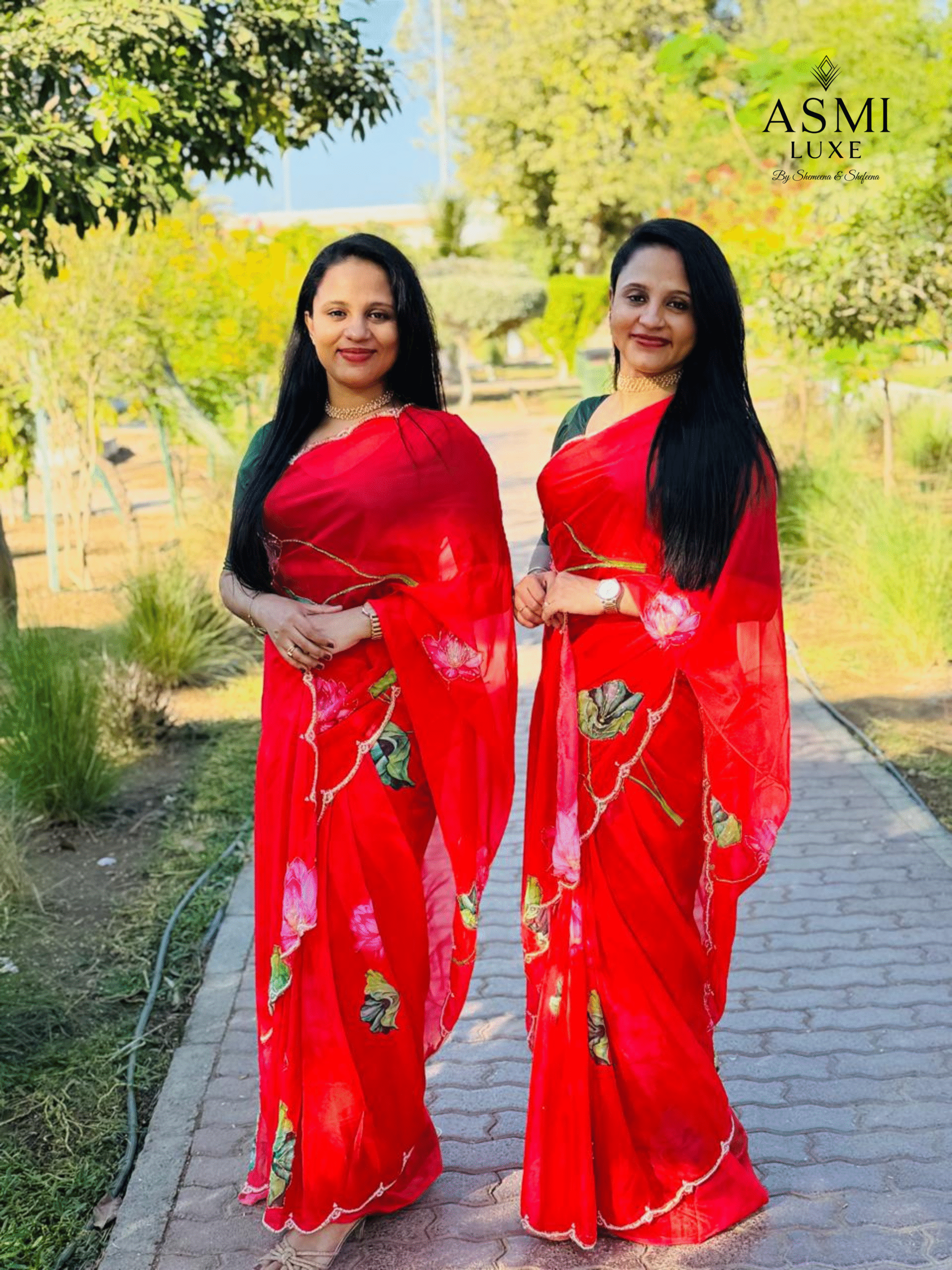 The Floral print soft Organza Lotus Saree (Red)